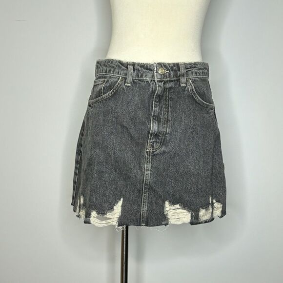 Topshop- Black Jean Skirt w/Rips on the Bottom - Picture 1 of 4